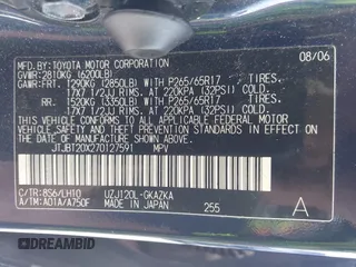 2007 Lexus GX 470 z VIN JTJBT20X270127591, wystawiony jako IAAI lot #42273144 z przebiegiem 191 240 mil mil oraz . Historia ofert i sprzedaży dostępna na DreamBid. Obrazek 9.