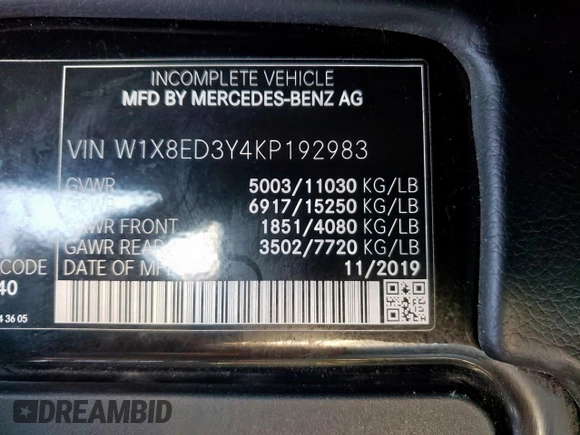 2019 Mercedes-Benz Sprinter with VIN W1X8ED3Y4KP192983, listed as a Copart auction lot 50020505 with 115,164 mi miles and Salvage Title. Bid and sale history available at DreamBid. Image 13.
