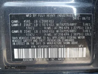 2013 Subaru Outback 2.5i Limited with VIN 4S4BRBKC5D3207663, listed as a IAAI auction lot 41698848 with 155,153 mi miles. Bid and sale history available at carsss.com. Image 9.