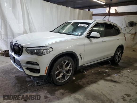 2021 BMW X3 xDrive30i with VIN 5UXTY5C06M9E17026, listed as a Copart auction lot 46470565 with 34,166 mi miles and Salvage Title. Bid and sale history available at DreamBid. Image 1.