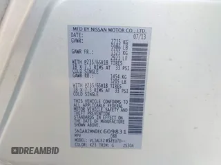 2014 Nissan Pathfinder Platinum с VIN 5N1AR2MNDECU09831, выставлен на аукционе IAAI как лот 42515851 с пробегом 109 400 миль миль и . История ставок и продаж доступна на DreamBid. Изображение 9.