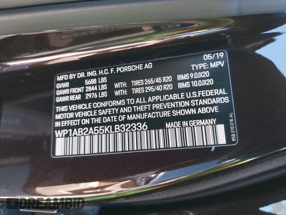 2019 Porsche Macan S with VIN WP1AB2A55KLB32336, listed as a IAAI auction lot 42761735 with 31,345 mi miles and . Bid and sale history available at DreamBid. Image 9.