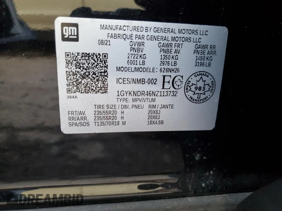 2022 Cadillac XT5 AWD Premium Luxury with VIN 1GYKNDR46NZ113732, listed as a Copart auction lot 82645394 with 26,862 mi miles and Salvage title. Bid and sale history available at DreamBid. Image 13.