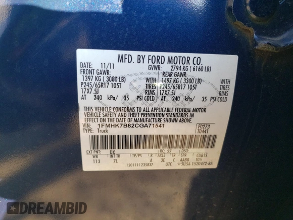 2012 Ford Explorer with VIN 1FMHK7B82CGA71541, listed as a Copart auction lot 53053755 with 163,375 mi miles and Salvage title. Bid and sale history available at DreamBid. Image 13.