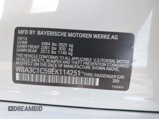 2014 BMW 3 Series 328i with VIN WBA3C1C59EK114251, listed as a IAAI auction lot 41636531 with 1 mi miles. Bid and sale history available at carsss.com. Image 9.