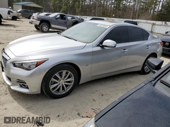 2015 Infiniti Q50 Premium with VIN JN1BV7AR3FM411834, listed as a Copart auction lot 48333555 with 129,346 mi miles and Salvage Title. Bid and sale history available at carsss.com. Image 1.