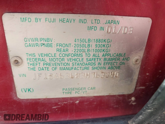 2003 Subaru Forester X with VIN JF1SG63683H763340, listed as a IAAI auction lot 42141223 with 157,378 mi miles. Bid and sale history available at carsss.com. Image 9.