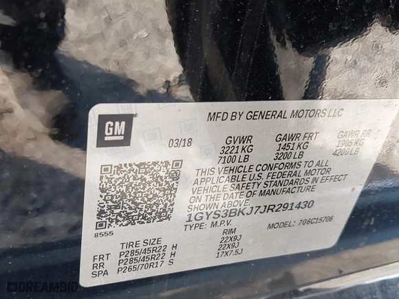 2018 Cadillac Escalade Luxury with VIN 1GYS3BKJ7JR291430, listed as a IAAI auction lot 41449233 with 128,281 mi miles. Bid and sale history available at carsss.com. Image 9.