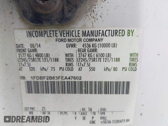 2015 Ford F-250 XL with VIN 1FDBF2B63FEA47602, listed as a IAAI auction lot 42412732 with 436,482 mi miles and . Bid and sale history available at DreamBid. Image 9.