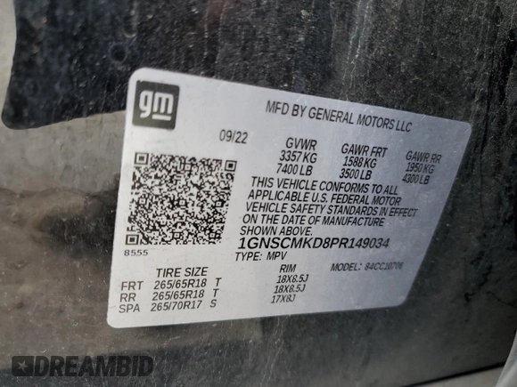 2023 Chevrolet Tahoe LS with VIN 1GNSCMKD8PR149034, listed as a Copart auction lot 46245545 with 102,333 mi miles and Non repairable. Bid and sale history available at DreamBid. Image 13.