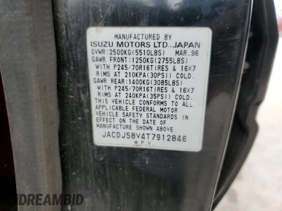 1996 Isuzu Trooper z VIN JACDJ58V4T7912846, wystawiony jako Copart lot #43277785 z przebiegiem 140 148 mil mil oraz Szkoda całkowita • Salvage title. Historia ofert i sprzedaży dostępna na DreamBid. Obrazek 13.