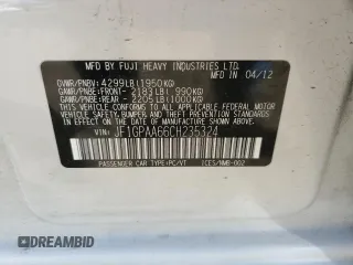 2012 Subaru Impreza 2.0i z VIN JF1GPAA66CH235324, wystawiony jako Copart lot #54070335 z przebiegiem 192 447 mil mil oraz Szkoda całkowita • Salvage title. Historia ofert i sprzedaży dostępna na DreamBid. Obrazek 12.