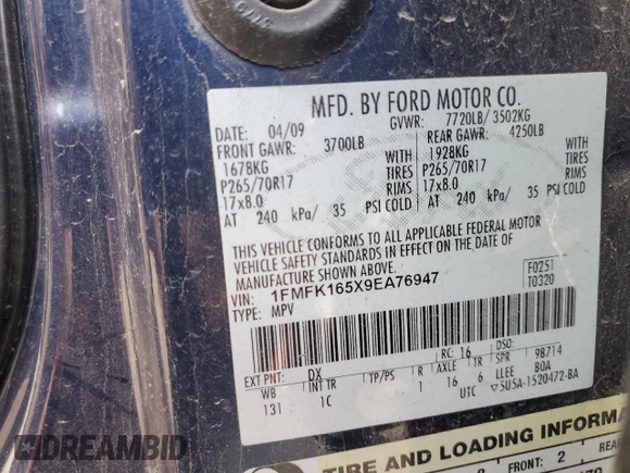 2009 Ford Expedition Max SSV with VIN 1FMFK165X9EA76947, listed as a Copart auction lot 85998464 with 115,803 mi miles and Salvage Title. Bid and sale history available at carsss.com. Image 14.