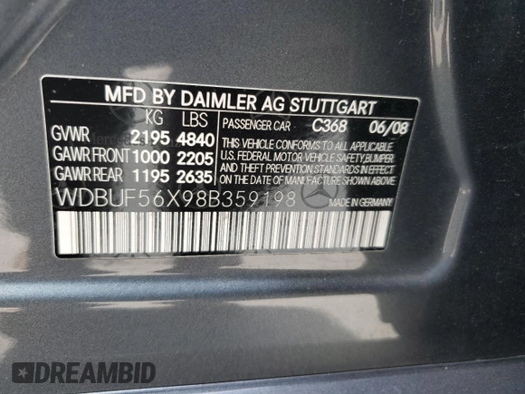2008 Mercedes-Benz E 350 Luxury z VIN WDBUF56X98B359198, wystawiony jako Copart lot #57625445 z przebiegiem 69 973 mil mil oraz Szkoda całkowita • Salvage title. Historia ofert i sprzedaży dostępna na DreamBid. Obrazek 13.