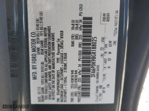 2016 Ford Fusion Titanium with VIN 3FA6P0K98GR188025, listed as a Copart auction lot 48930665 with 119,883 mi miles and Salvage Title. Bid and sale history available at carsss.com. Image 12.