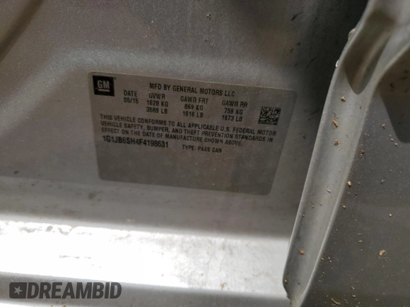 2015 Chevrolet Sonic LS with VIN 1G1JB6SH4F4198631, listed as a Copart auction lot 63808334 with 147,662 mi miles and Salvage title. Bid and sale history available at DreamBid. Image 12.