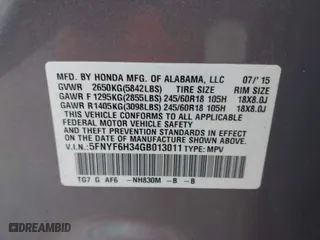 2016 Honda Pilot EX with VIN 5FNYF6H34GB013011, listed as a IAAI auction lot 41127682 with 178,440 mi miles. Bid and sale history available at carsss.com. Image 9.