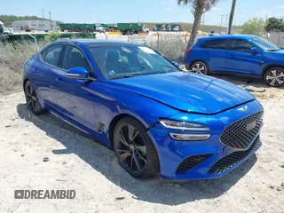 2023 Genesis G70 2.0T with VIN KMTG34TA1PU111825, listed as a IAAI auction lot 42030503 with 1 mi miles. Bid and sale history available at carsss.com. Image 1.