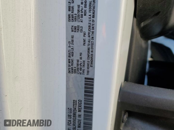 2021 Ram ProMaster Cargo with VIN 3C6LRVVG8ME547222, listed as a Copart auction lot 51192625 with 81,295 mi miles and Salvage Title. Bid and sale history available at carsss.com. Image 12.