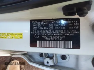 2016 Hyundai Accent SE with VIN KMHCT4AE3GU066725, listed as a IAAI auction lot 42035071 with 233,910 mi miles and . Bid and sale history available at DreamBid. Image 9.