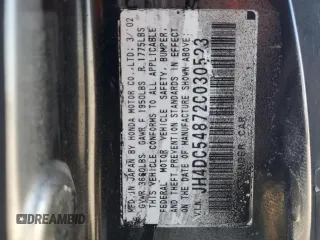 2002 Acura RSX Auto with VIN JH4DC54872C030523, listed as a Copart auction lot 75809874 with 278,888 mi miles and Salvage Title. Bid and sale history available at carsss.com. Image 12.