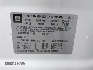 2017 Buick Encore Essence with VIN KL4CJGSB1HB102435, listed as a IAAI auction lot 41660633 with 88,249 mi miles and . Bid and sale history available at DreamBid. Image 9.
