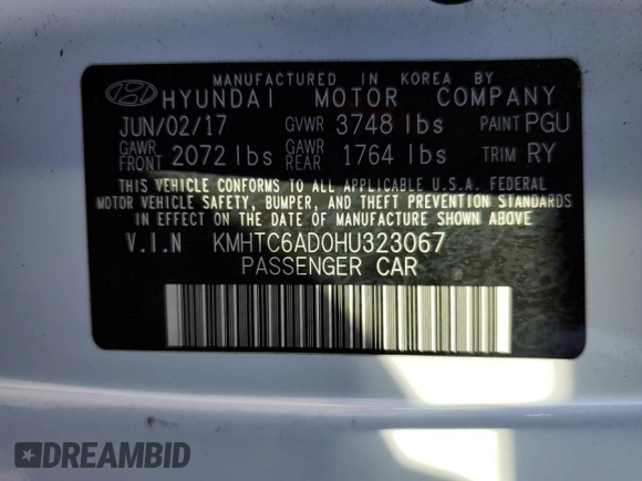 2017 Hyundai Veloster Value Edition with VIN KMHTC6AD0HU323067, listed as a Copart auction lot 47848365 with 49,839 mi miles and Salvage Title. Bid and sale history available at carsss.com. Image 12.