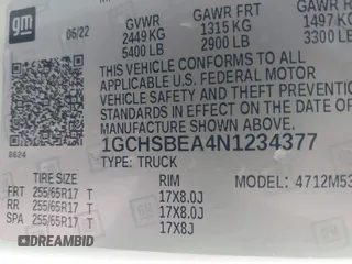 2022 Chevrolet Colorado 2WD Work Truck z VIN 1GCHSBEA4N1234377, wystawiony jako IAAI lot #41854653 z przebiegiem 54 418 mil mil oraz . Historia ofert i sprzedaży dostępna na DreamBid. Obrazek 9.