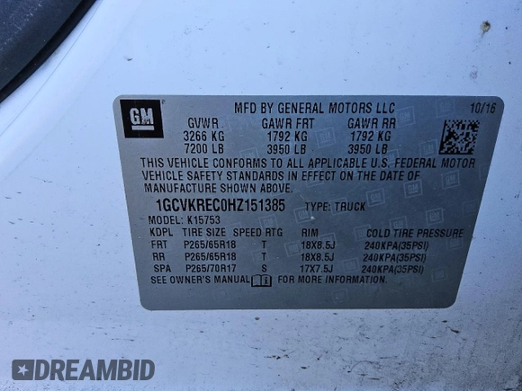 2017 Chevrolet Silverado 1500 LT with VIN 1GCVKREC0HZ151385, listed as a Copart auction lot 49403535 with 146,351 mi miles and Clean Title. Bid and sale history available at DreamBid. Image 12.