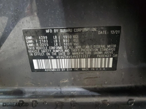 2022 Subaru Impreza Premium with VIN 4S3GTAV64N3713577, listed as a Copart auction lot 47429635 with 11,166 mi miles and Salvage Title. Bid and sale history available at carsss.com. Image 14.