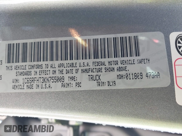 2019 Ram 1500 Limited z VIN 1C6SRFHT3KN755009, wystawiony jako IAAI lot #41807556 z przebiegiem 38 686 mil mil oraz . Historia ofert i sprzedaży dostępna na DreamBid. Obrazek 9.