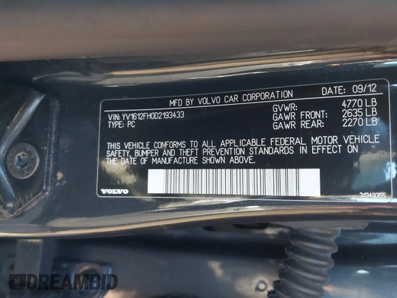 2013 Volvo S60 T5 with VIN YV1612FH0D2193433, listed as a IAAI auction lot 41756957 with 96,720 mi miles. Bid and sale history available at carsss.com. Image 9.