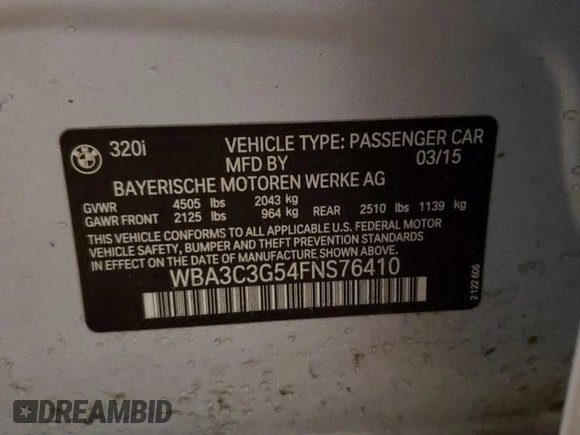 2015 BMW 3 Series 320i xDrive with VIN WBA3C3G54FNS76410, listed as a Copart auction lot 43813405 with 142,821 mi miles and Clean Title. Bid and sale history available at carsss.com. Image 12.