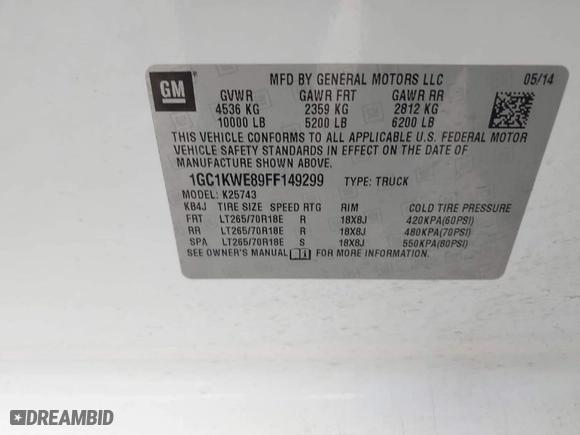 2015 Chevrolet Silverado 2500HD LTZ with VIN 1GC1KWE89FF149299, listed as a IAAI auction lot 41565330 with 249,551 mi miles. Bid and sale history available at carsss.com. Image 9.