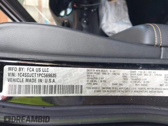 2023 Dodge Durango R/T Plus z VIN 1C4SDJCT1PC569635, wystawiony jako IAAI lot #42259684 z przebiegiem 24 148 mil mil oraz . Historia ofert i sprzedaży dostępna na DreamBid. Obrazek 9.