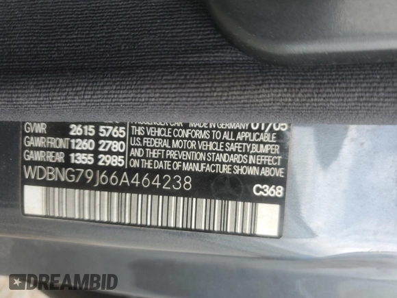 2006 Mercedes-Benz S with VIN WDBNG79J66A464238, listed as a Copart auction lot 55443835 with Not Provided miles and Salvage Title. Bid and sale history available at DreamBid. Image 12.