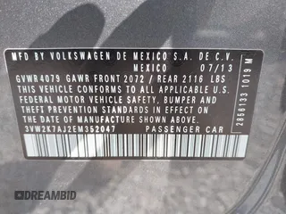 2014 Volkswagen Jetta S with VIN 3VW2K7AJ2EM352047, listed as a IAAI auction lot 42556420 with 104,798 mi miles and . Bid and sale history available at DreamBid. Image 9.