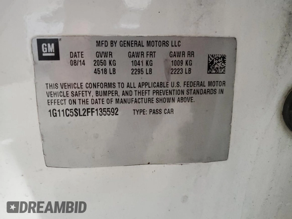 2015 Chevrolet Malibu LT with VIN 1G11C5SL2FF135592, listed as a Copart auction lot 53901415 with 231,300 mi miles and Clean Title. Bid and sale history available at DreamBid. Image 12.