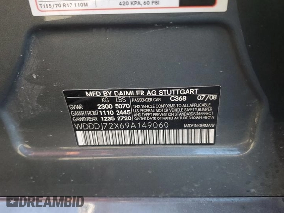 2009 Mercedes-Benz CLS-Class 5.5L with VIN WDDDJ72X69A149060, listed as a Copart auction lot 59972364 with 142,013 mi miles and Salvage Title. Bid and sale history available at carsss.com. Image 12.