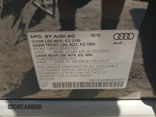 2019 Audi e-tron Prestige with VIN WA1VAAGE6KB016070, listed as a IAAI auction lot 42655490 with 78,384 mi miles and . Bid and sale history available at DreamBid. Image 9.