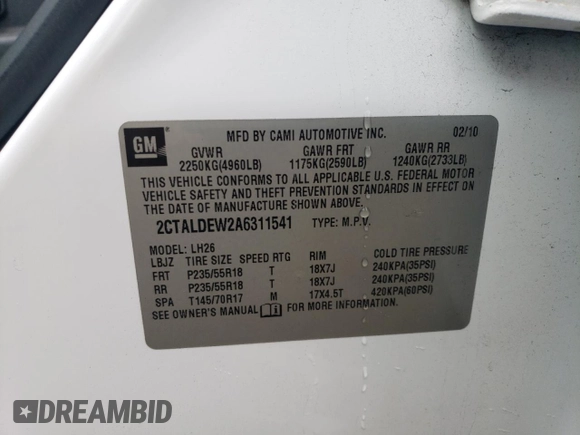 2010 GMC Terrain SLE-2 with VIN 2CTALDEW2A6311541, listed as a Copart auction lot 84206774 with 128,714 mi miles and Salvage Title. Bid and sale history available at carsss.com. Image 14.