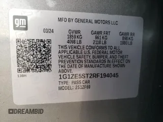 2024 Chevrolet Malibu LT with VIN 1G1ZE5ST2RF194045, listed as a Copart auction lot 47818525 with 8,756 mi miles and Salvage Title. Bid and sale history available at DreamBid. Image 14.