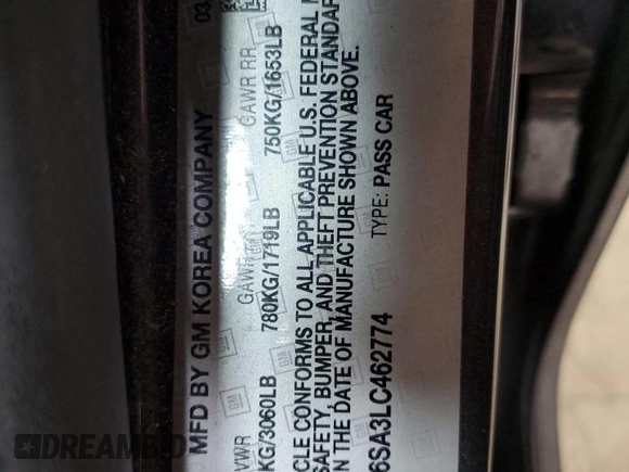 2020 Chevrolet Spark LS with VIN KL8CB6SA3LC462774, listed as a Copart auction lot 49787335 with 87,310 mi miles and Salvage Title. Bid and sale history available at DreamBid. Image 12.
