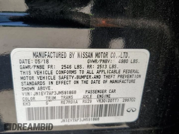 2018 Infiniti Q50 3.0t LUXE with VIN JN1EV7AP3JM591868, listed as a Copart auction lot 52430365 with 72,955 mi miles and Salvage Title. Bid and sale history available at carsss.com. Image 13.
