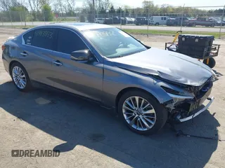 2021 Infiniti Q50 Luxe z VIN JN1EV7BR7MM750265, wystawiony jako IAAI lot #41943953 z przebiegiem 53 750 mil mil oraz . Historia ofert i sprzedaży dostępna na DreamBid. Obrazek 1.