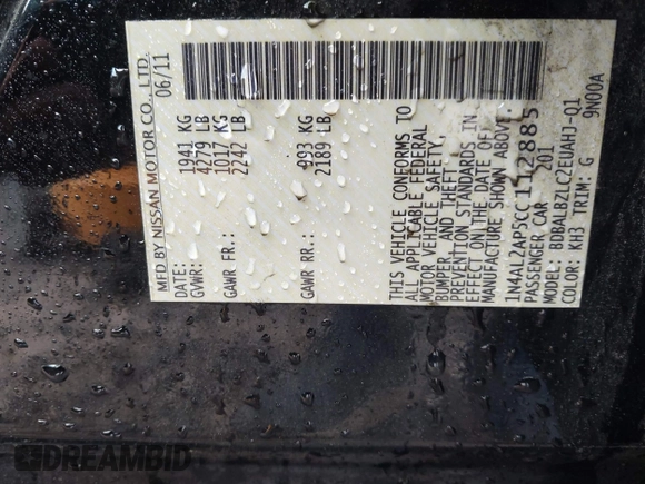 2012 Nissan Altima S z VIN 1N4AL2AP5CC112885, wystawiony jako IAAI lot #42176031 z przebiegiem Nie podano mil oraz . Historia ofert i sprzedaży dostępna na DreamBid. Obrazek 9.