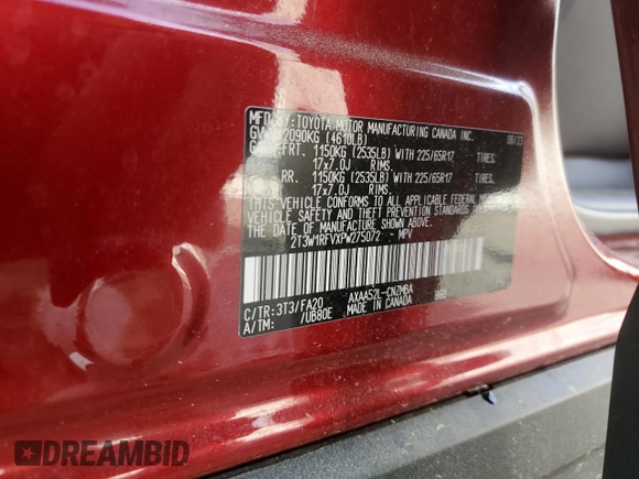 2023 Toyota RAV4 XLE with VIN 2T3W1RFVXPW275072, listed as a Copart auction lot 51076625 with 17,741 mi miles and Salvage Title. Bid and sale history available at carsss.com. Image 14.