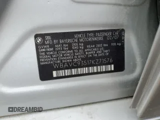 2007 BMW 3 Series 328xi with VIN WBAVC93517KZ71576, listed as a Copart auction lot 53523475 with 185,028 mi miles and Salvage title. Bid and sale history available at DreamBid. Image 12.