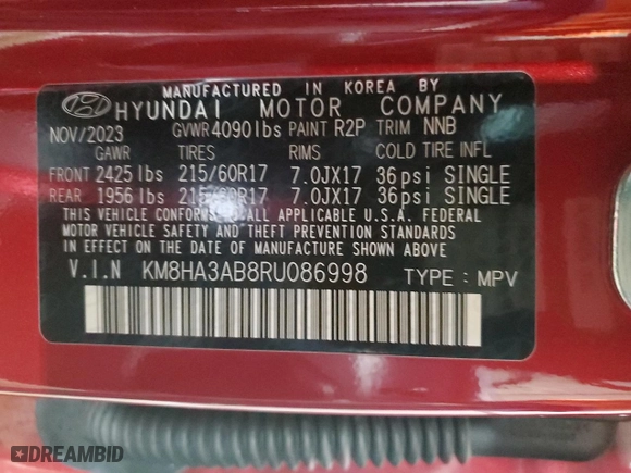 2024 Hyundai Kona SE with VIN KM8HA3AB8RU086998, listed as a Copart auction lot 53065255 with 30,581 mi miles and Clean Title. Bid and sale history available at carsss.com. Image 13.