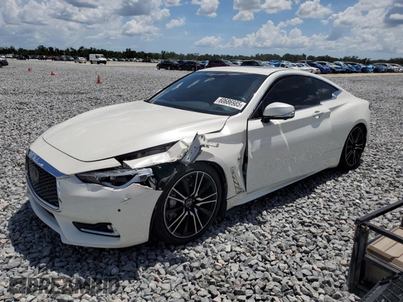 2018 Infiniti Q60 Sport with VIN JN1EV7EK9JM342022, listed as a Copart auction lot 60686985 with 77,498 mi miles and Salvage title. Bid and sale history available at DreamBid. Image 1.